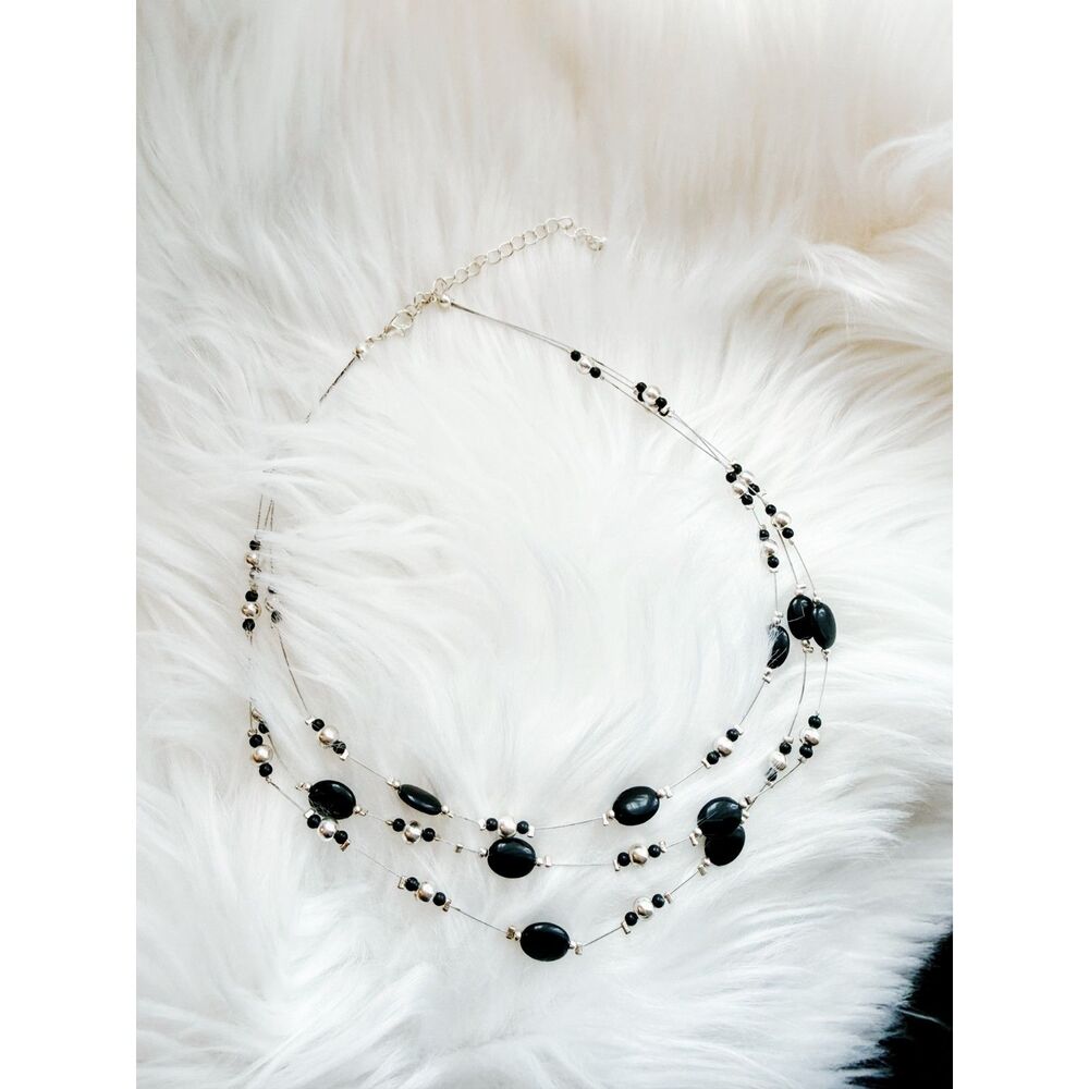Vintage Black Silver Multi-Strand Black & Silver Statement Necklace